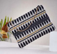 Black And White Abstract Cotton Crossbody Hand Bags For Women 